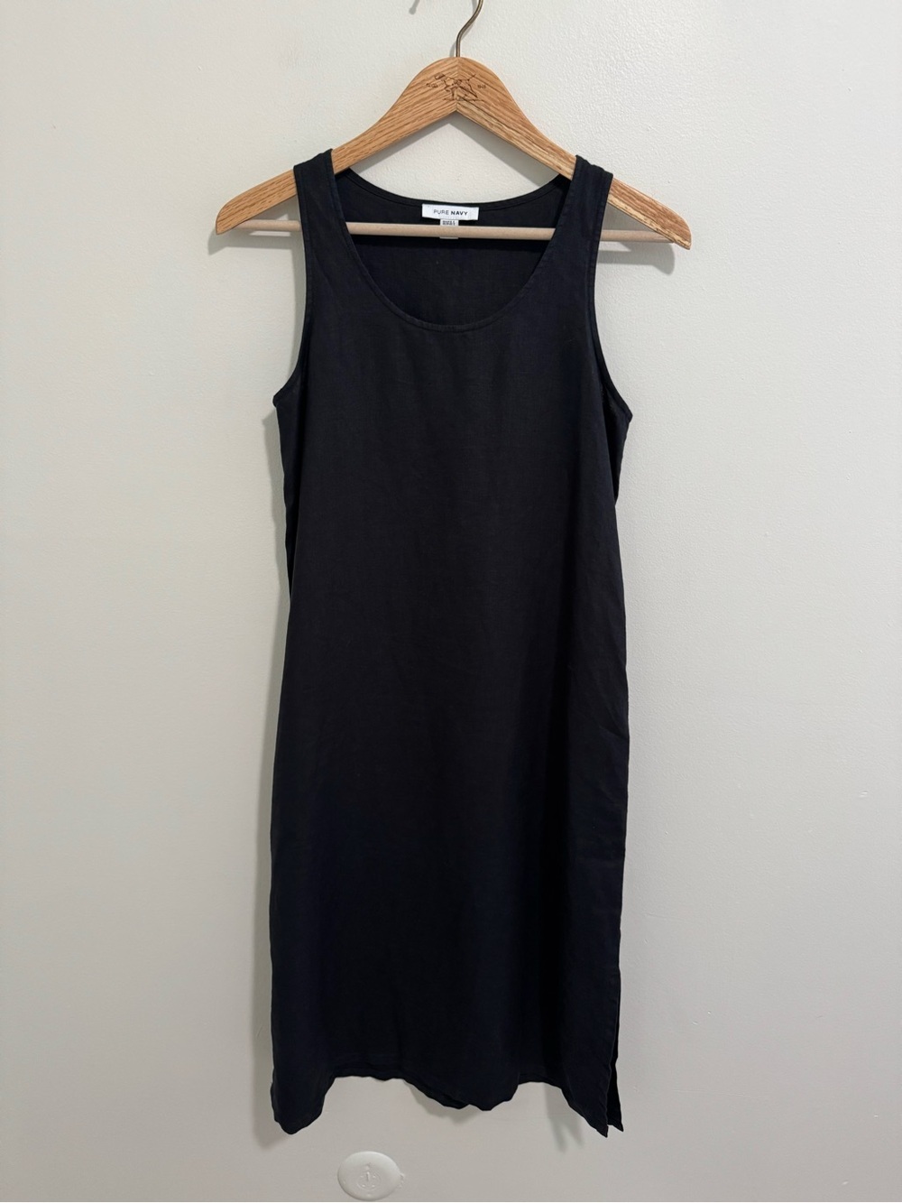 Pure Navy Black Linen Midi Dress